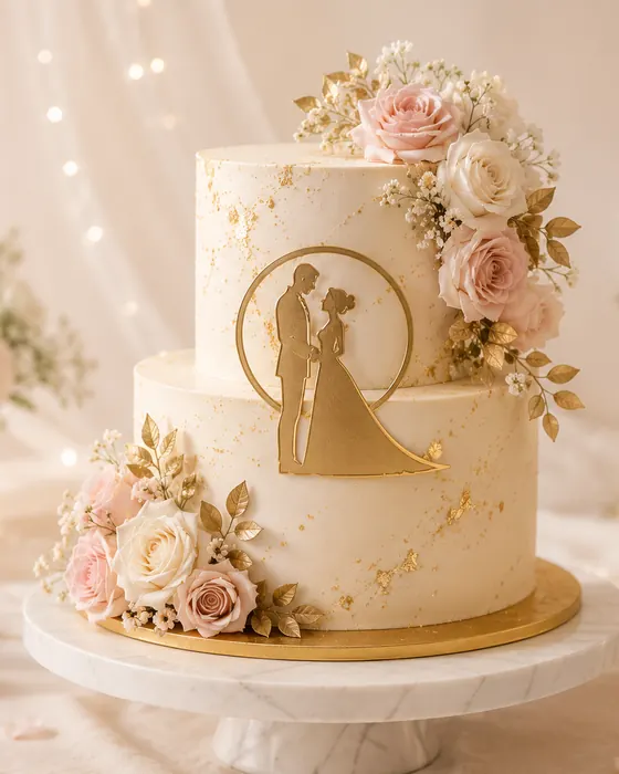 Ivory and gold wedding cake